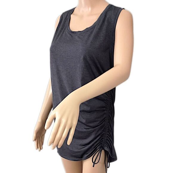 Athleta Ruched Side Tank Top L Dark Gray Sleeveless Athletic Drawstring Workout. - Picture 5 of 16